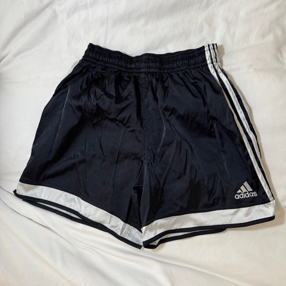 Adidas Men's Black Satin Silk and White Athletic Shorts